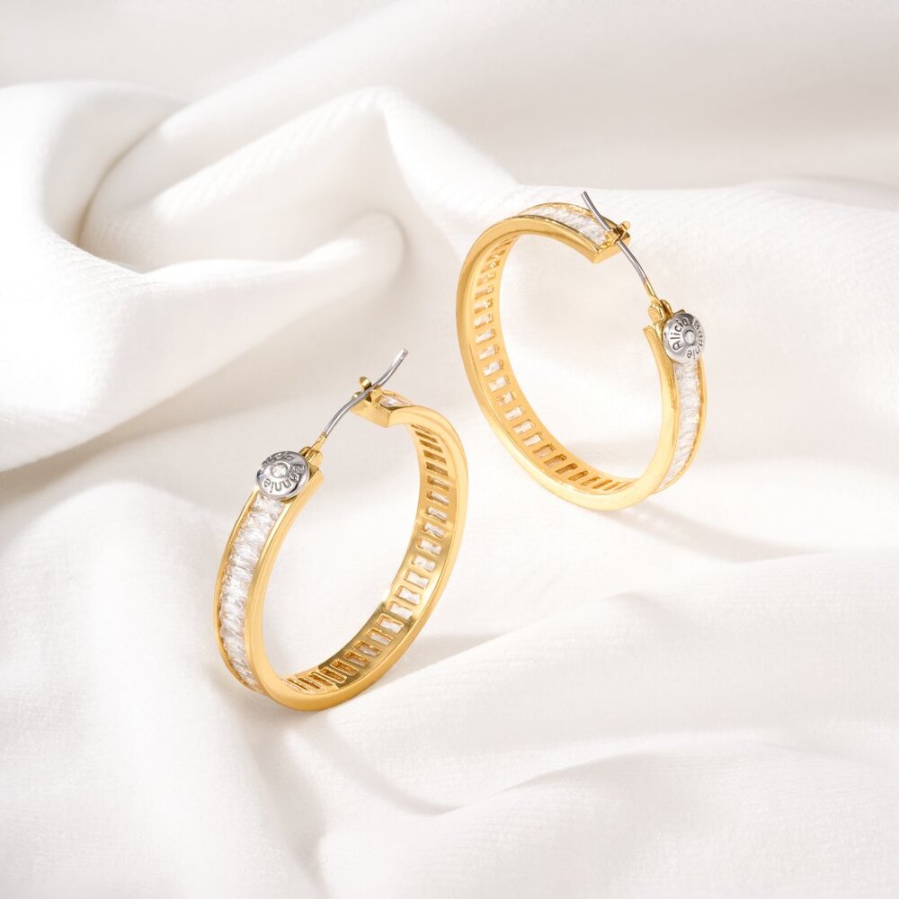Alicia Bonnie Gold Hoop Earrings CZ Zirconia Sparkling Everyday Earrings